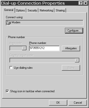 screenshot of Phone Number entry in Win2000