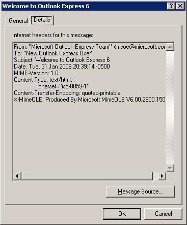 Email headers in Outlook Express